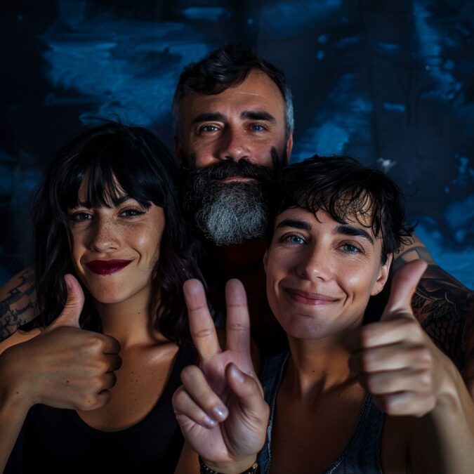 Parejas disfrutando en Open-Minded Club, Valencia, con gestos de agradecimiento