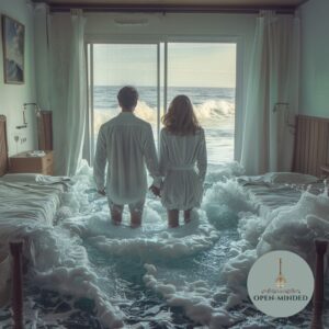 Pareja disfrutando de un momento juntos en un entorno de agua metafórica