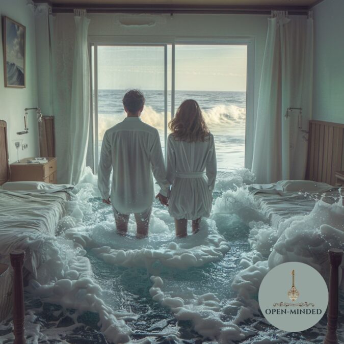 Pareja disfrutando de un momento juntos en un entorno de agua metafórica