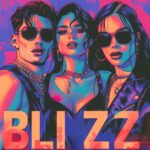 Grupo de tres personas con estilo futurista para la fiesta Blizz Swingers: Mary Night Extravaganza, con temática de “There’s Something About Mary” y Y2K