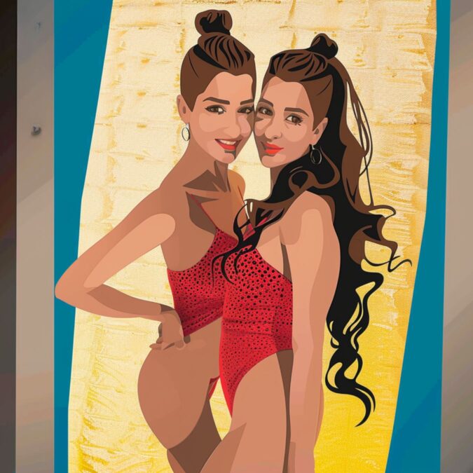 Dos mujeres en traje de baño rojo disfrutando del Lunes Low Cost en Open-Minded Valencia