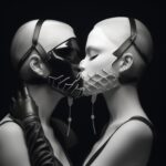Dos personas con máscaras de BDSM besándose apasionadamente, destacando la celebración del Día Internacional del BDSM en MIERCOLEX Open-minded.