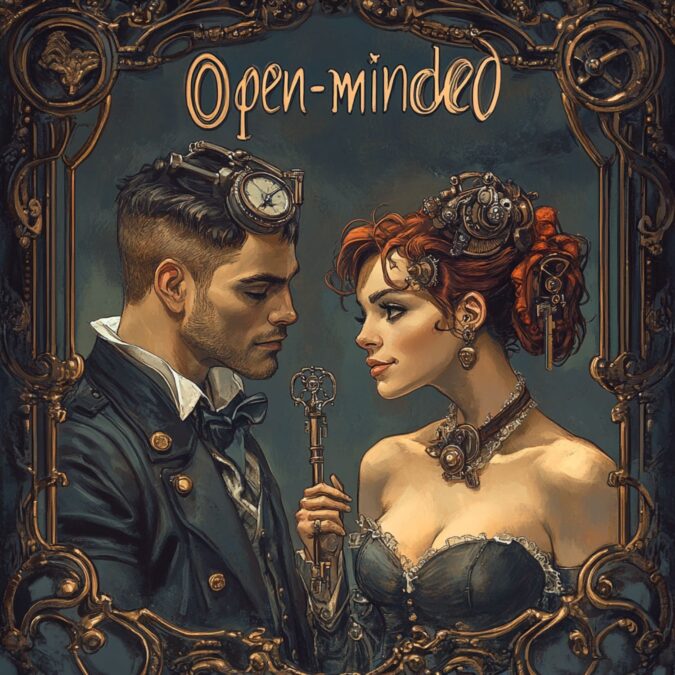 Pareja estilo steampunk sosteniendo una llave, simbolizando la autenticidad y exclusividad del único club swinger en Valencia.