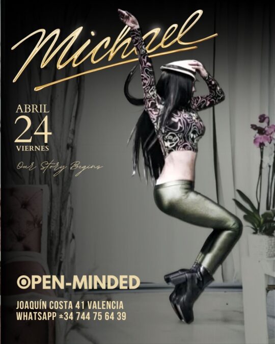 Grace de OPEN-MINDED imita la pose icónica de Michael Jackson en el flyer Our Story Begins, símbolo de la comunidad liberal Valencia