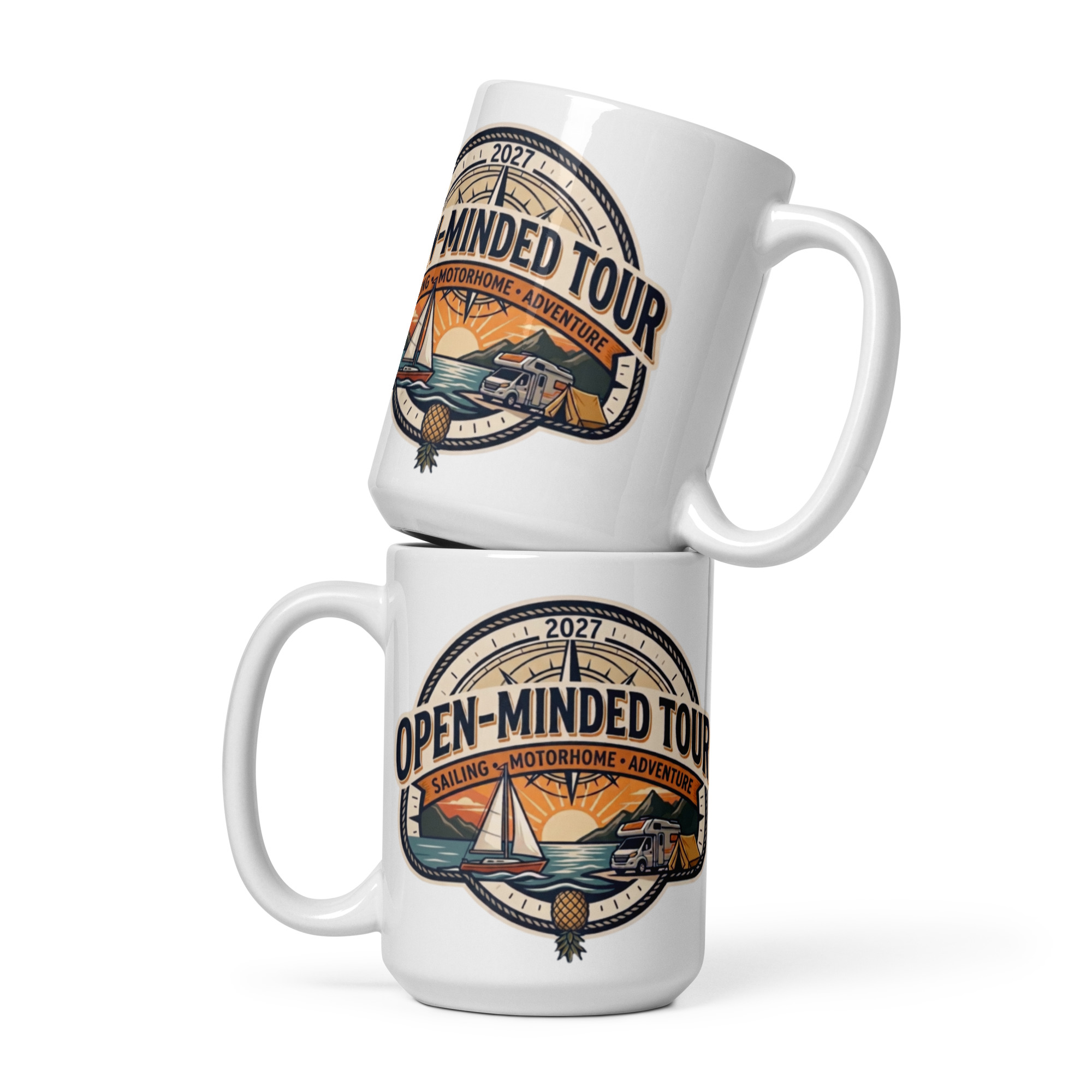 OPEN-MINDED TOUR 2027 Taza blanca brillante - Imagen 3