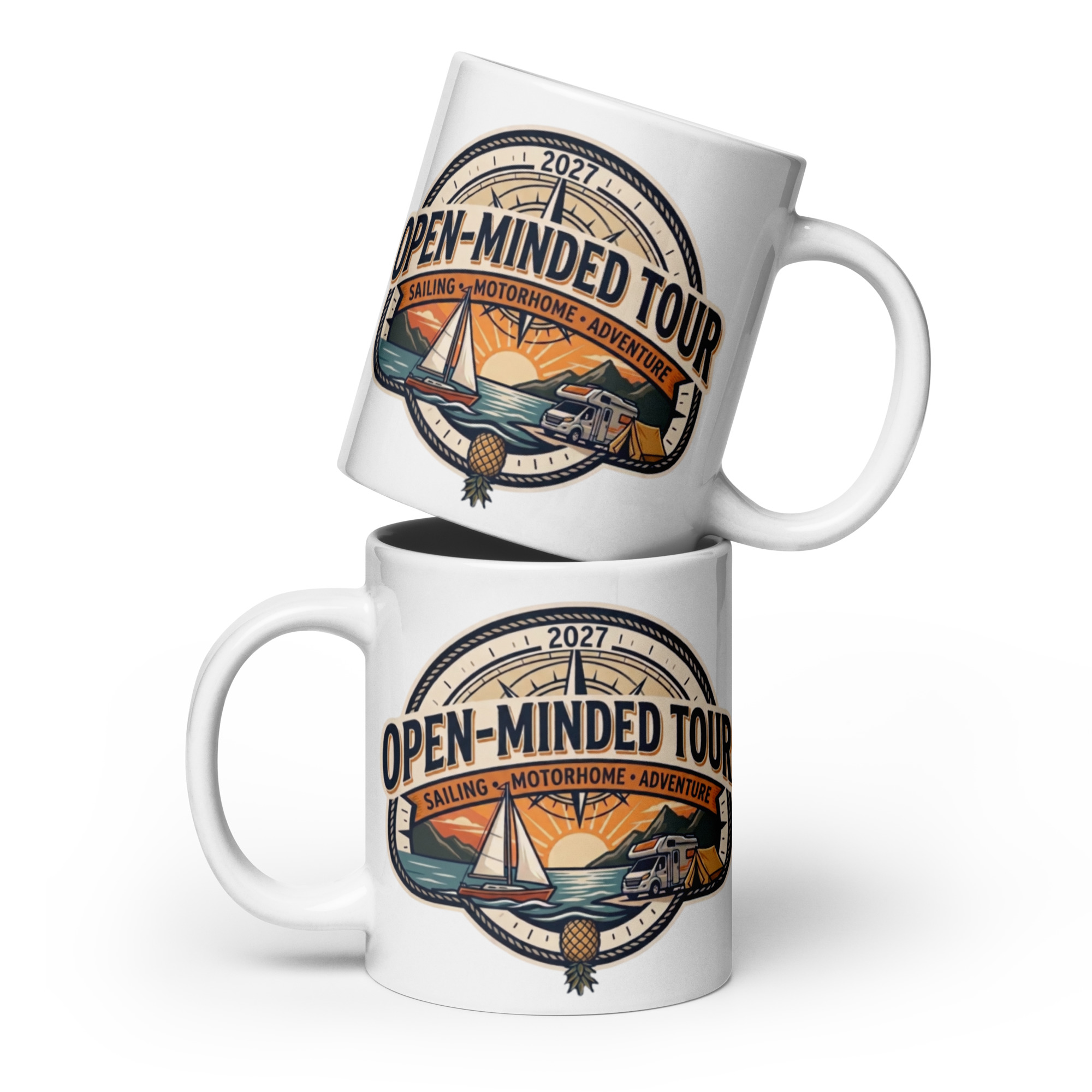 OPEN-MINDED TOUR 2027 Taza blanca brillante - Imagen 4