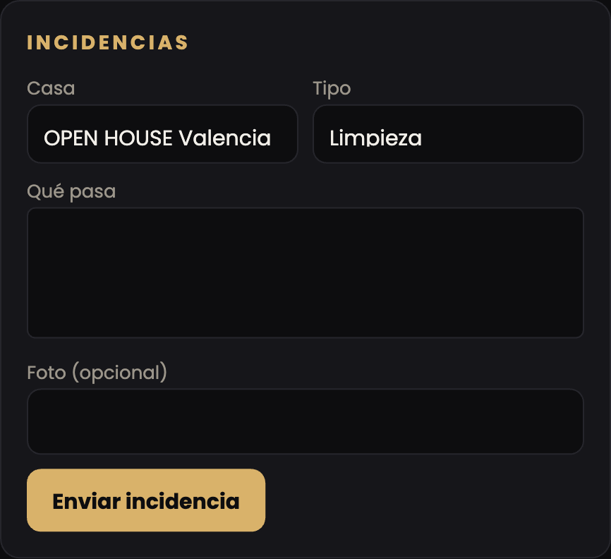 Panel: abrir una incidencia