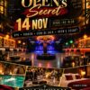 Cartel publicitario con tipografia dorada y roja que anuncia el evento OPEN's Secret del 14 de noviembre. Incluye una vista g